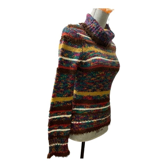 ONLY Women’s Multicolor Knit Rollneck Sweater Size S Boho Chunky Stripe Pullover - Picture 4 of 13